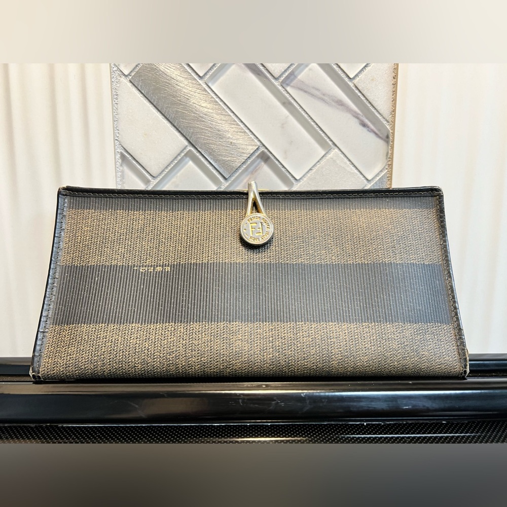 RARE Vintage Fendi Pequin Striped Long Clutch Wallet / Bifold